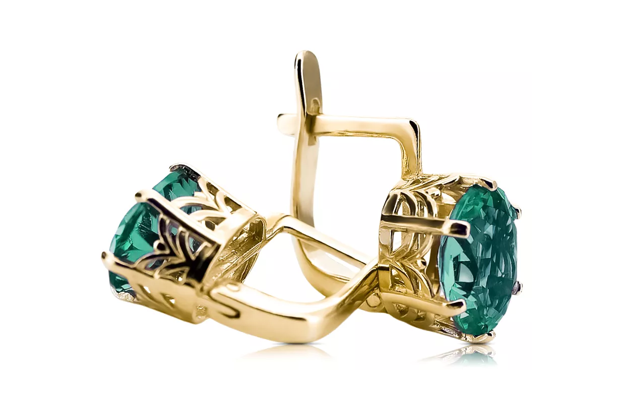 Oro amarillo de 8 quilates 333 Emerald pendientes vec003x-em Ruso Soviético URSS Vintage Art Deco style